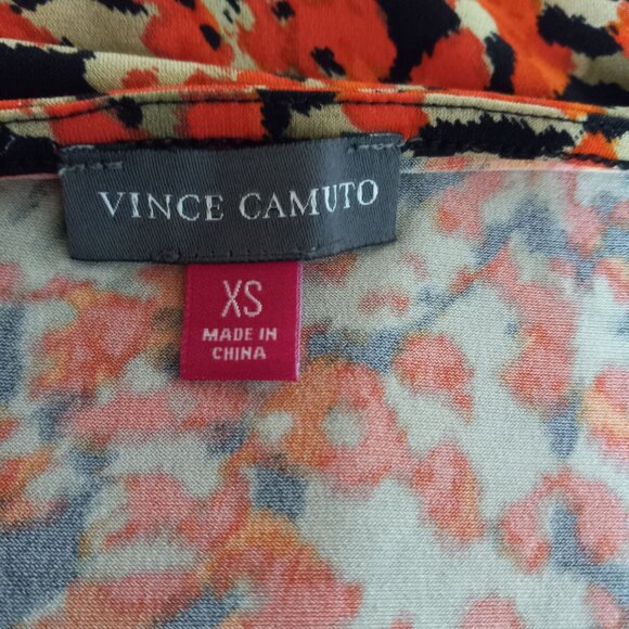 Vince Camuto XS Tunic Top Abstract Print Sleeveless Ruched Wrap V Neck Stretch - Picture 6 of 7